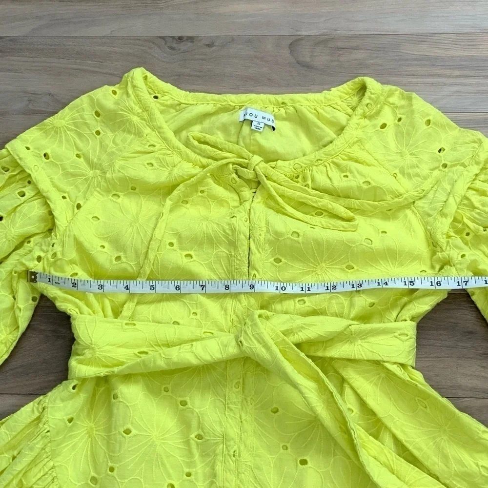 Miou Musse Lime Yellow Eyelet Dress - Picture 5 of 7